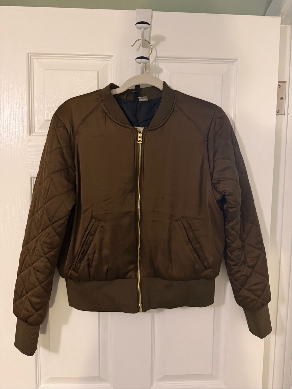 Divided Brown Quilted Bomber Jacket - Gold Hardware